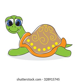 Cartoon Character Turtle Isolated on White Background