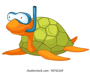 Tortuga caricaturista aislada en fondo blanco. Vector.