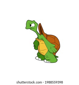 Cartoon character. Turtle shrugs. Isolated on white background. Animal theme. Vector illustration.