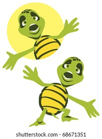Cartoon character - Turtle, singing or surprised. Can be used for advertising or as brand's personage.