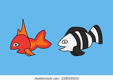 personaje de dibujos animados de dos peces de color rojo y rayas