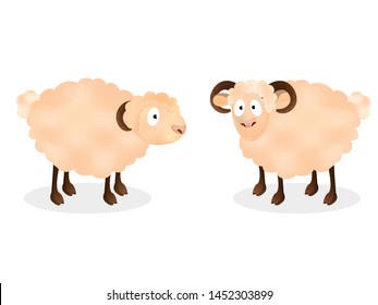 Cartoon character of two sheep standing on white background.