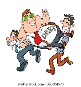 Cartoon Character Two Thin Man Carrying  Huge Fat Man Debt concept  vector, illustration 