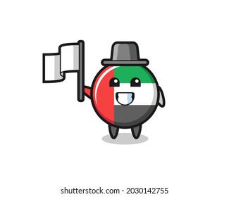 Cartoon character of uae flag badge holding a flag , cute style design for t shirt, sticker, logo element
