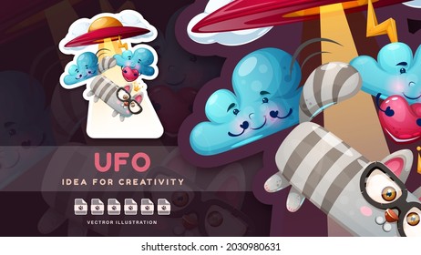 Cartoon character ufo - cute sticker.