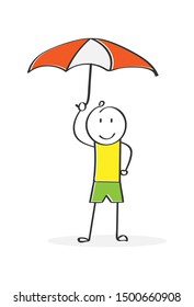 Cartoon character with an umbrella. Flat design.
