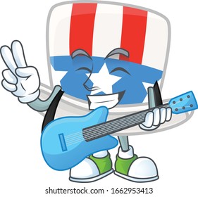 A cartoon character of uncle sam hat playing a guitar