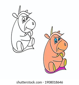 Cartoon character Unicorn color and outline on white background