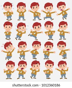 Cartoon character with a unicorn pullover. Set with different postures, attitudes and poses, always in negative attitude, doing different activities.			
