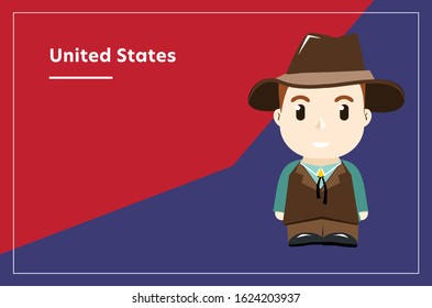 Cartoon character from United State man. Vector illustration funny cut happy 