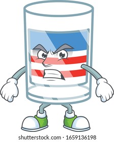 cartoon character of USA stripes glass with angry face