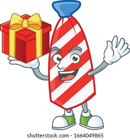 cartoon character of USA stripes tie with a box of gift