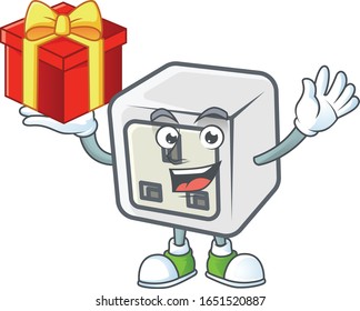 caricatura de enchufe USB con caja de regalo
