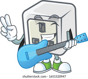 Ein Cartoon-Charakter des USB-Steckers, der Gitarre spielt