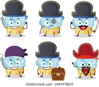 Cartoon character of vanilla cake with various pirates emoticons