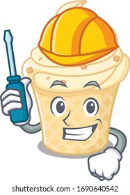 cartoon character of vanilla ice cream worked as an automotive