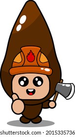 cartoon character vector cute cassava vegetable mascot costume fireman holding axe