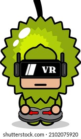 cartoon character vector durian fruit mascot costume playing virtual reality game