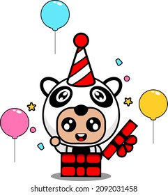 cartoon character vector illustration cute panda animal mascot costume birthday gift