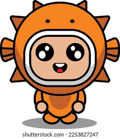 cartoon character vector illustration of cute fugu animal mascot costume