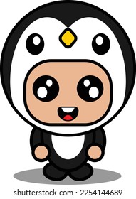 cartoon character vector illustration of cute penguin animal mascot costume