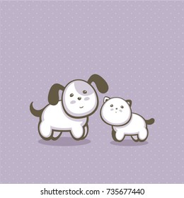 Cartoon character vector illustration. Cute dog and cat. 