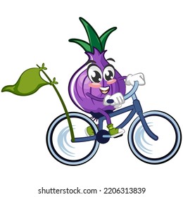 cartoon character vector illustration of cycling onion