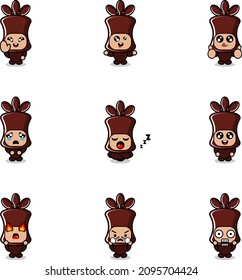 personaje de caricatura ilustración vectorial disfraz mascota set paquete de expresiones de alimentos de caramelo de chocolate