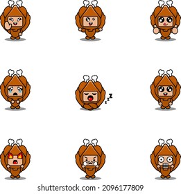 cartoon character vector illustration mascot costume set grilled chicken food expression bundle