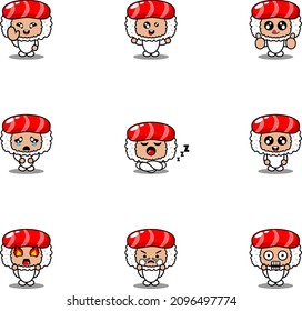 cartoon character vector illustration mascot costume set sushi food expression bundle