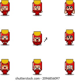 cartoon character vector illustration mascot costume set french fries food expression bundle
