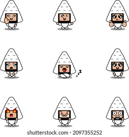 cartoon character vector illustration mascot costume set onigiri food expression bundle