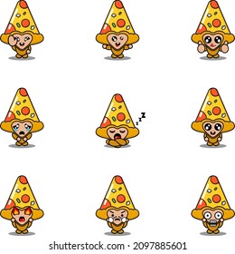 Zeichentrickfigur, Vektorgrafik-Maskottchen-Kostüm-Set 
Dreieckiges Pizzarespenbündel