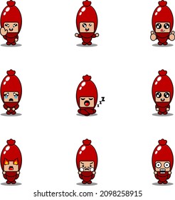 cartoon character vector illustration mascot costume set sausage food expression bundle