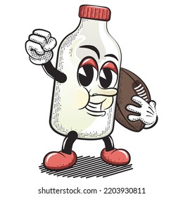 cartoon character vector illustration of a milk bottle playing american football