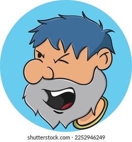 Cartoon character vector illustration of an old man with mustache and beard talking happily. Perfect for illustrations.