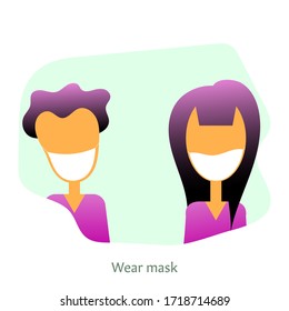 Cartoon character vector illustration, wearing mask healthcare concept.