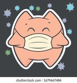 Сute cartoon character vector image. Pillow in medical mask. Coronavirus prevention. Character with face mask. COVID-19 conceptual illustration. Protection from coronavirus or respiratory virus.
