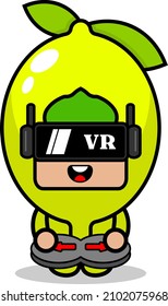 cartoon character vector lemon fruit mascot costume playing virtual reality game