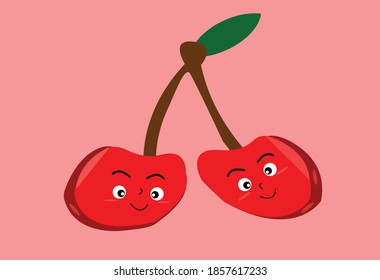 caricatura vectorial de frutos de cerezo rojo adecuado para niños, cerezas sanas, muchos nutrientes y vitaminas