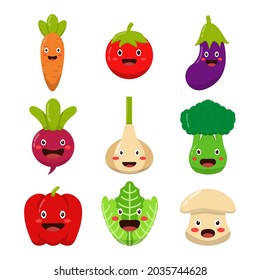 cartoon character vegetable collection design, vector illustration