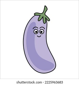 Cartoon character vegetable eggplant. Cute, funny eggplant for kids, doodle Vector illustration of food