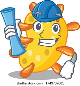 Cartoon character of vibrio brainy Architect with blue prints and blue helmet