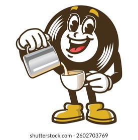 Cartoon character Vinyl record as barista