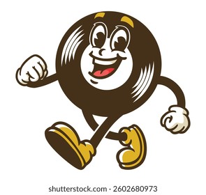 Cartoon character of a vinyl record is walking