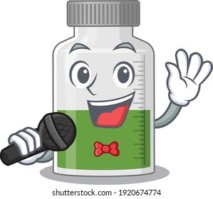 cartoon character of vitamin syrup sing a song with a microphone