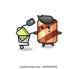 Cartoon character of wafer roll holding a flag , cute style design for t shirt, sticker, logo element