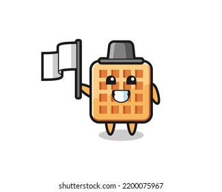 Cartoon character of waffle holding a flag , cute design