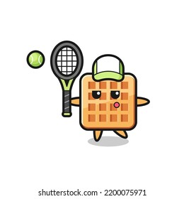 Cartoon character of waffle as a tennis player , cute design