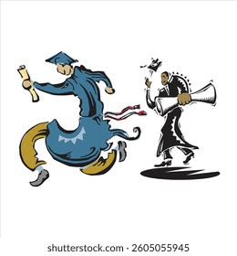 Cartoon character with walking stick and hat